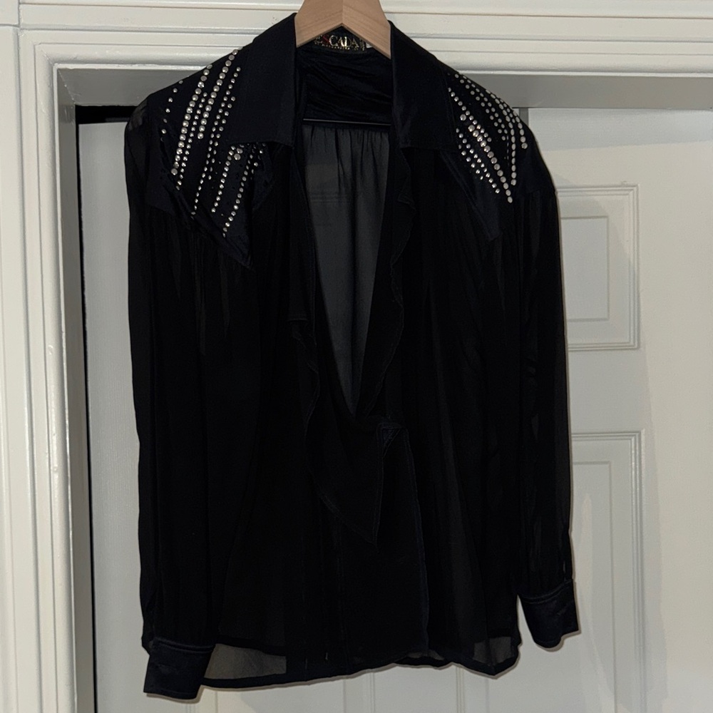 Escada Sheer black blouse with rhinestones
